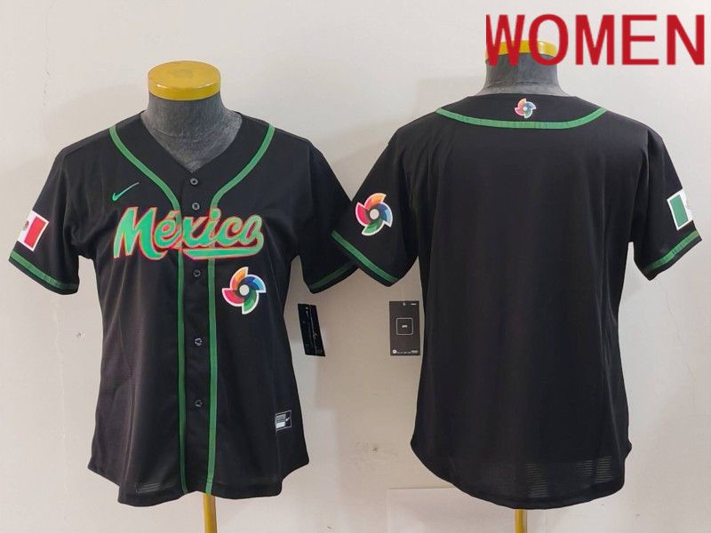 Women 2024 World Cub Mexico Blank Black Nike MLB Jersey style 6